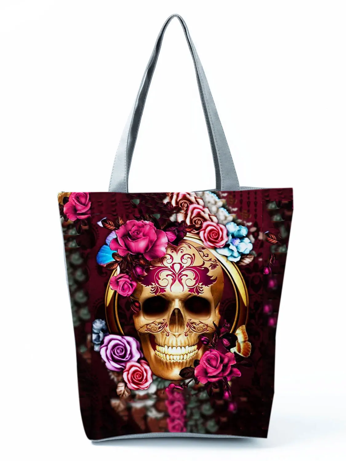 Skull Rose Print Handbag Cool Fashion Shoulder Bag Ladies New Halloween Tote Female Eco Friendly Shopping Bag Portable Women Bag 