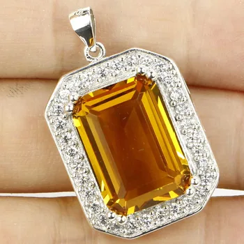 

32x20mm Deluxe 8.0g 18x13mm Created Golden Citrine Rhodolite Garnet CZ 925 Solid Sterling Silver Necklace Pendant