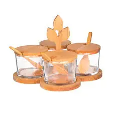 

Set of 4 Glass Spices with Wooden Spoon and Casing