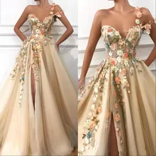 Robe De Soiree/Коллекция года, платье с цветочным узором для девочек платье на одно плечо Аппликация с разрезом, торжественное платье для выпускного вечера, вечерняя мантия A Line Robe Soiree