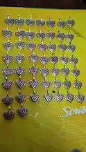 50pcs Charms Jewelry Pendants-Making Tibetan Bronze Diy Handmade Silver-Color Heart Hollow