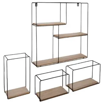 

Set 4 shelves for hanging. Made of metal and wood. Black Color and natural wood. Size 48x1x48cm