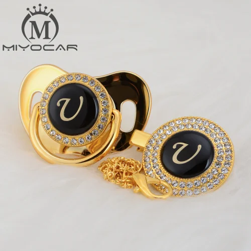 LU-8 6-18M MIYOCAR имя инициалы буквы U Элегантный Серебряный bling соска и пустышка Клип BPA бесплатно пустышка bling уникальный дизайн SGS пройти LU - Цвет: LU-8 6-18M