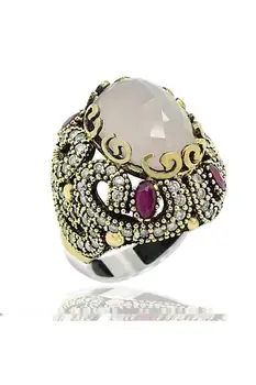 

Silver Pink Quartz Stone Vav Design Women Ring