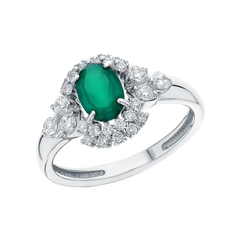 

Silver ring with cubic zirconia and agate sunlight sample 925