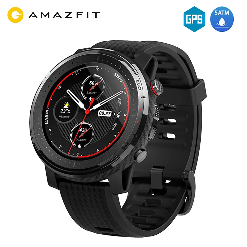 [Предпродажа] глобальная версия Huami AMAZFIT Stratos 3 gps 5ATM водонепроницаемые смарт-спортивные часы 512 МБ/4 ГБ Смарт-часы для Android iOS - Цвет: Black
