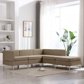 

5 PCs brown fabric sofa Set sofa