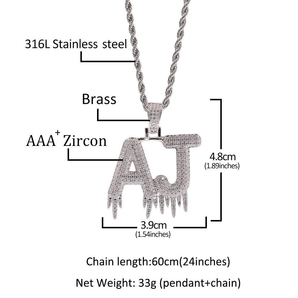 THE BLING KING Custom Name Drip Solid Bubble Letters Pendant Necklaces For Men Women Gold Color Cubic Zircon Hip Hop Jewelry