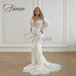 Big Size O-Neck See-Through Wedding Dresses Lace Appliques Long Sleeve Mermaid Oversized Customize Bridal Gown robe de mariée