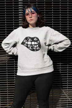 

Angemiel Wear Moon Pattern Lip White Women Sweatshirts