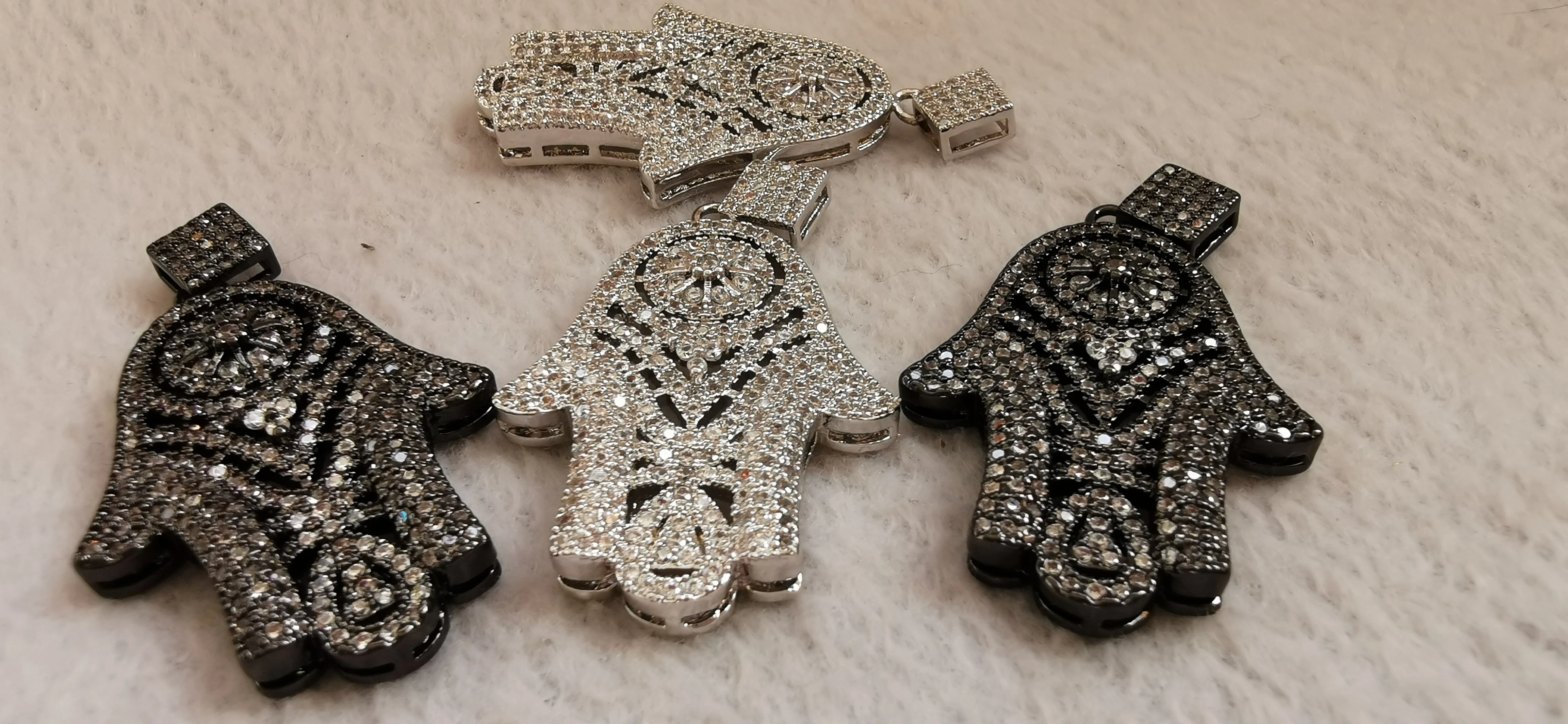 Большой 45X30 мм 3D Pave алмаз хамса с глазом Шарм серебро/Vermeil кулон-Хамса Кулон 1 шт. |