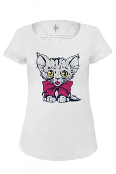 

Angemiel Wear Papyonlu Puppy Cat Cotton White Women 'S T-Shirt