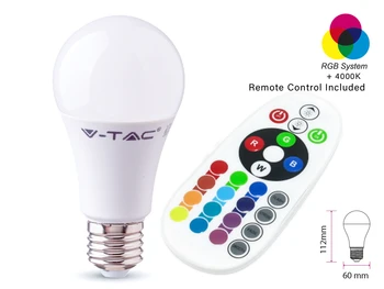 

Led lamp E27 9W RGB + neutral 4000K with remote control dimmable A60 RA80 bulb 806LM SKU-2767