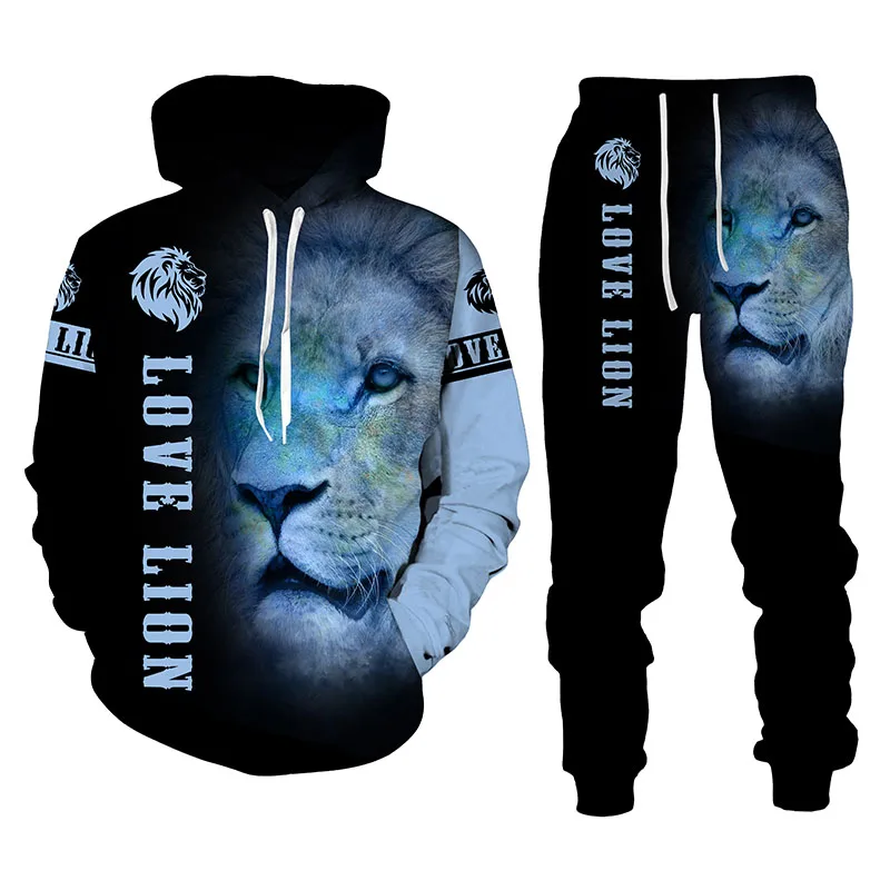 Automne hiver 3D le roi Lion imprimé pull à capuche pour hommes ensemble vêtements de sport pour hommes Tracksu à manches longues vêtements pour hommes_voghion.com