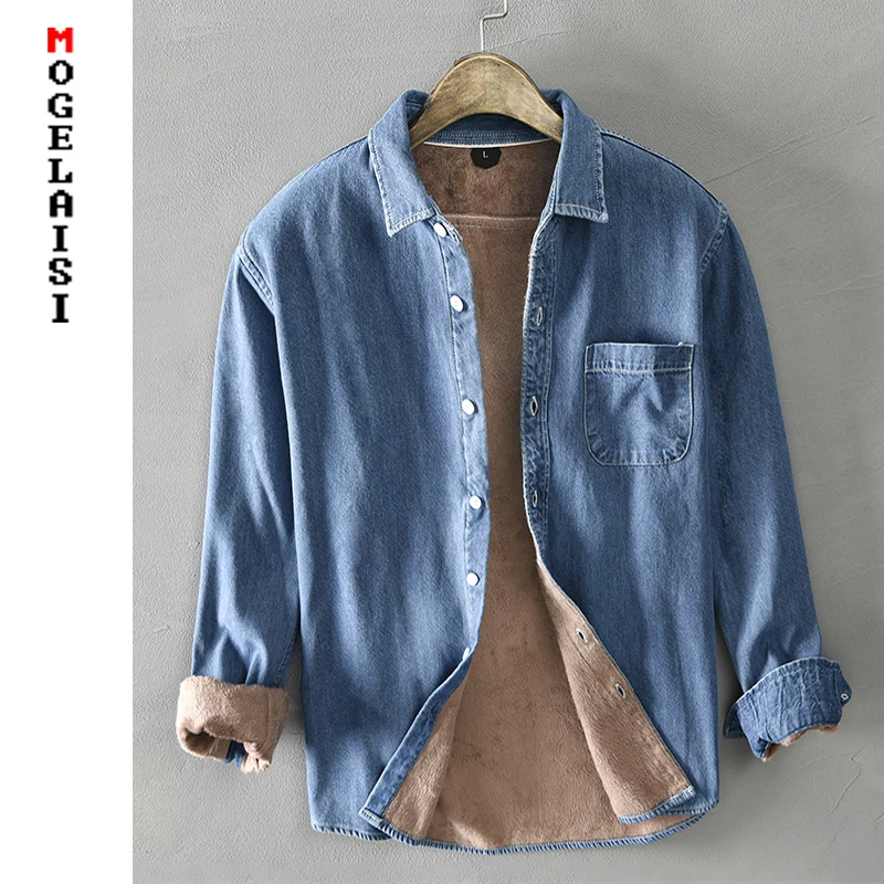 Man Shirt Chemise Long-Sleeve Thicken Winter Men Casual 100%Cotton New Solid Tops Homme