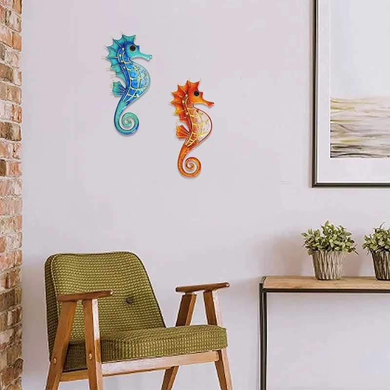 Xinhuju Set 3 Decorazioni Da Parete In Legno A Forma Di Cavalluccio Marino | Stile Spiaggia E Costiero | Per Casa E Giardino