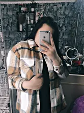 Woolen Coat Shirt Jacket Windbreaker Oversize Plaid Vintage Women Loose Button Winter