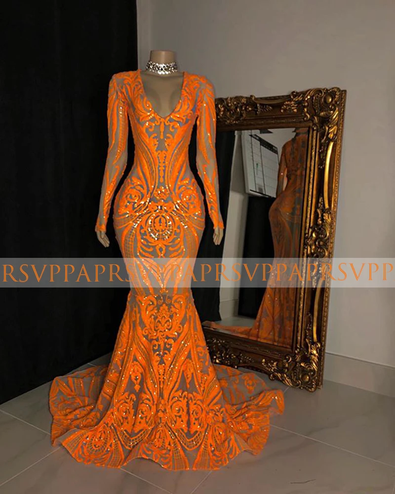 orange and silver prom dresses