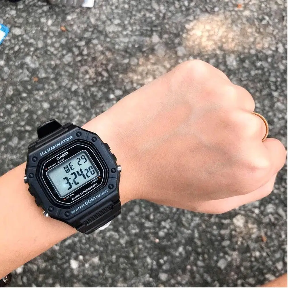 CASIO digital men's sports watch W 218h 1av CASIO rubber strap watch men  water resist 50m|Digital Watches| - AliExpress