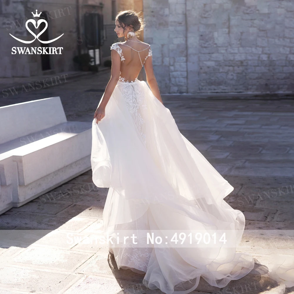 Милая Съемный Поезд свадебное платье Swanskirt N130 аппликации Русалка Аппликации Свадебные платья под заказ Vestido de novia