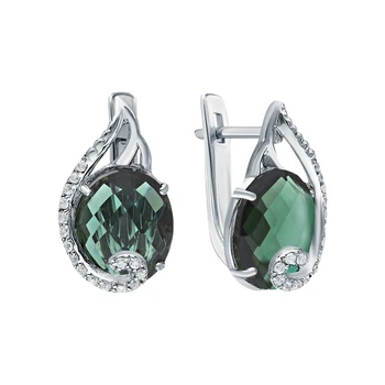 

Silver earrings with cubic zirconia and tourmaline imitation sunlight sample 925