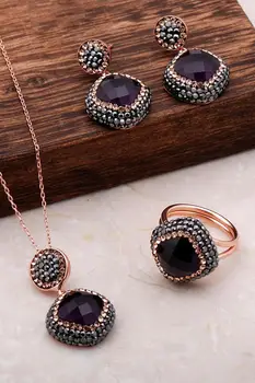 

Amethyst Zircon Rose Silver Set 2066Hand Made Silver Jewellery Set