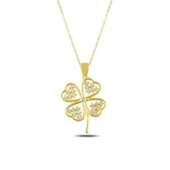 

Angemiel 925 Sterling Silver Zircon Clover Necklace-Gold Plated