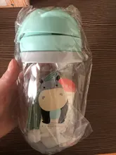 Botella de paja de agua potable con dibujos de animales para niños, Bola de gravedad, taza de bebé con correa para el hombro