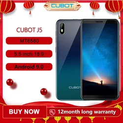 Cubot J5 смартфон 5,5 дюйм18:9 полный Экран MT6580 Quad-Core Android 9,0 телефон 2 Гб Оперативная память 16 Гб Встроенная память Dual SIM карта