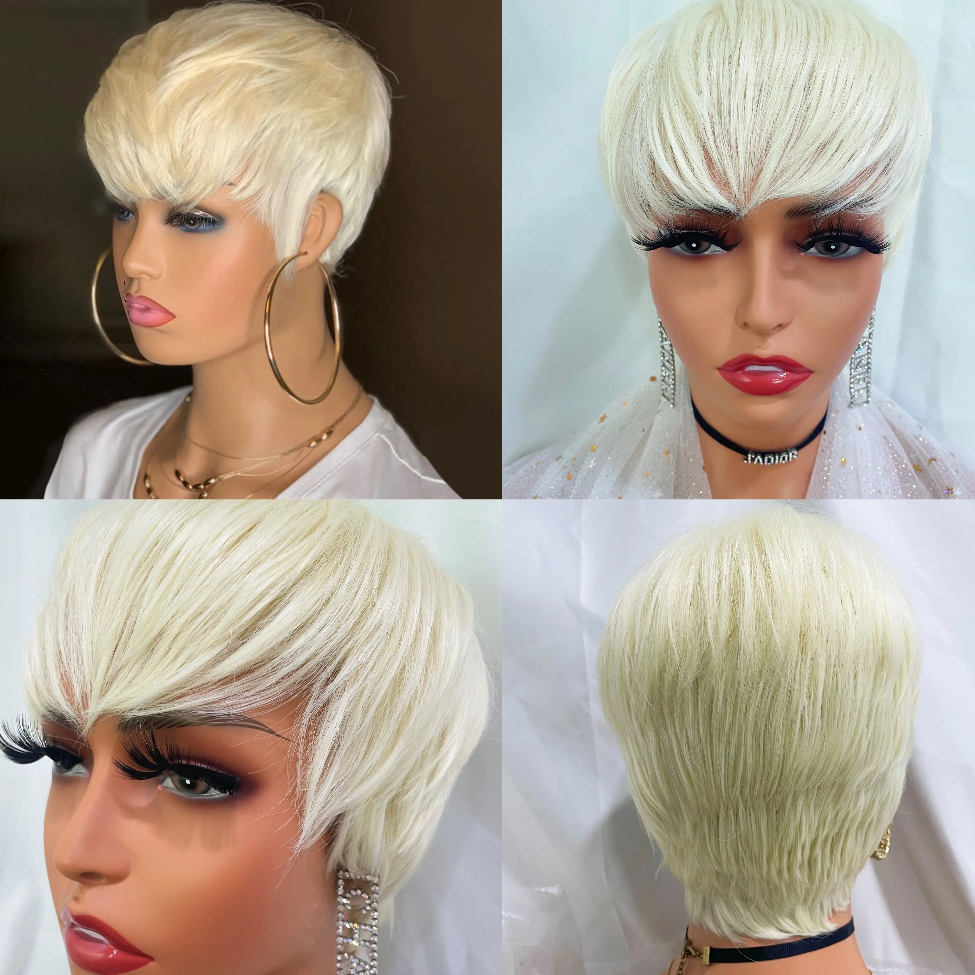 WIGERA Synthetic Short Curly Pixie Cut  Bob Wig Glond Brown/ Black/Wine Red Hair  Colored Wigs For Women