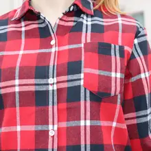 Plaid Shirt Tops Long-Sleeve Office Women Coat Loose Ladies Karsany And