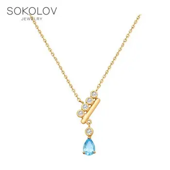 

Necklace SOKOLOV gold with Topaz and cubic zirkonia, fashion jewelry, 585, women's male