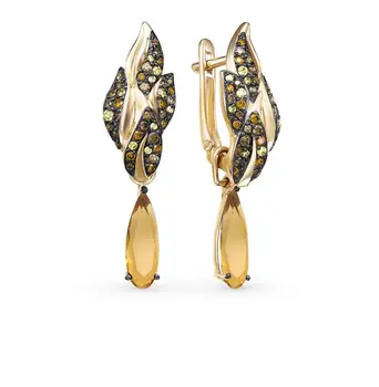

Gold earrings with cubic zirconia and citrine sunlight sample 585 test