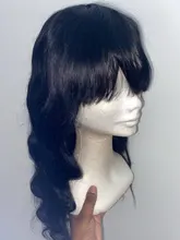 FEELME-pelucas de cabello humano con flequillo para mujeres negras, cabello Natural brasileño ondulado, con flequillo, Remy, pelucas con flequillo