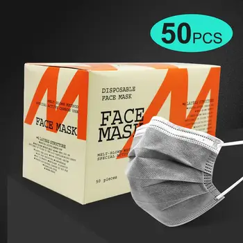 

50Pcs/Box Disposable Face Mask Protective Active Carbon Mask For Adult Safety Protective Face Mask Dustproof Mouth Muffle Cover