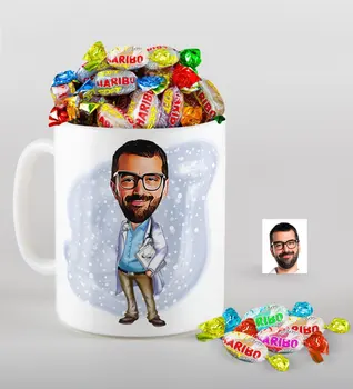 

Personalized Mr Doctor Caricature Of mug And Haribo Fruitbons Candy Gift Seti-8