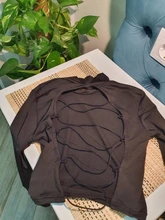 Womon-Camiseta de algodón calada para mujer, tops sexys de vendaje con espalda descubierta de manga larga, tops Harajuku ajustados, ropa de calle de punto