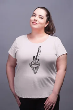 

Angemiel Wear Stone Nailed Guitar White Women Cotton Large Size T-Shirt