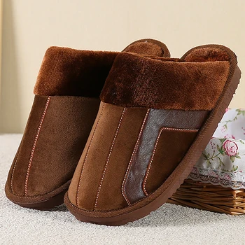 

Mr Co Men slippers Home shoes slippers sewing flock large size plush slippers soft non-slip warm slippers