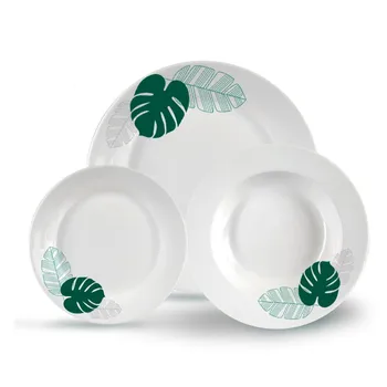 

Porcelain tableware Model Selma 18pzs for 6. Measurements: Plain Dish 24 cm, Deep Dish 21 cm, Dessert Dish 19cm