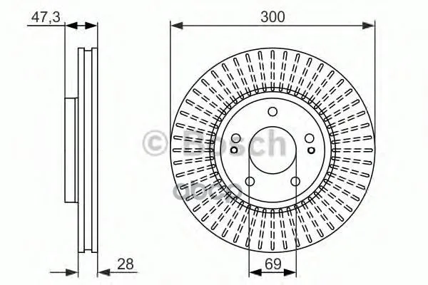 Диск Тормозной Hyundai Ix35, Sonata(Nf), Kia Sportage Передний 300мм Bosch арт. 0986479595