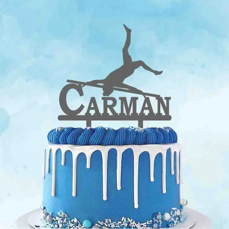 

Персонализированные спортивные торт Топпер пользовательское имя человека высоту силуэт фигурки жениха и невесты; Для прыгун в высоту вечерние украшения торта