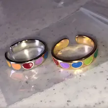 Anillo de corazón de amor esmaltado colorido gótico Vintage, anillos sencillos de Metal dorado y plateado para mujer, joyería Punk Rock