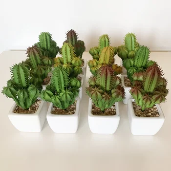 

Pack 12 assorted cardon cactus artificial with flower pot de ceramica