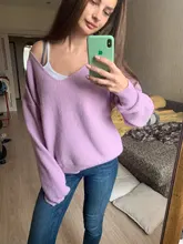 One-Shoulder Sweater V-Neck Toppies White Korean Winter Knitter-Tops Loose Sexy Fall