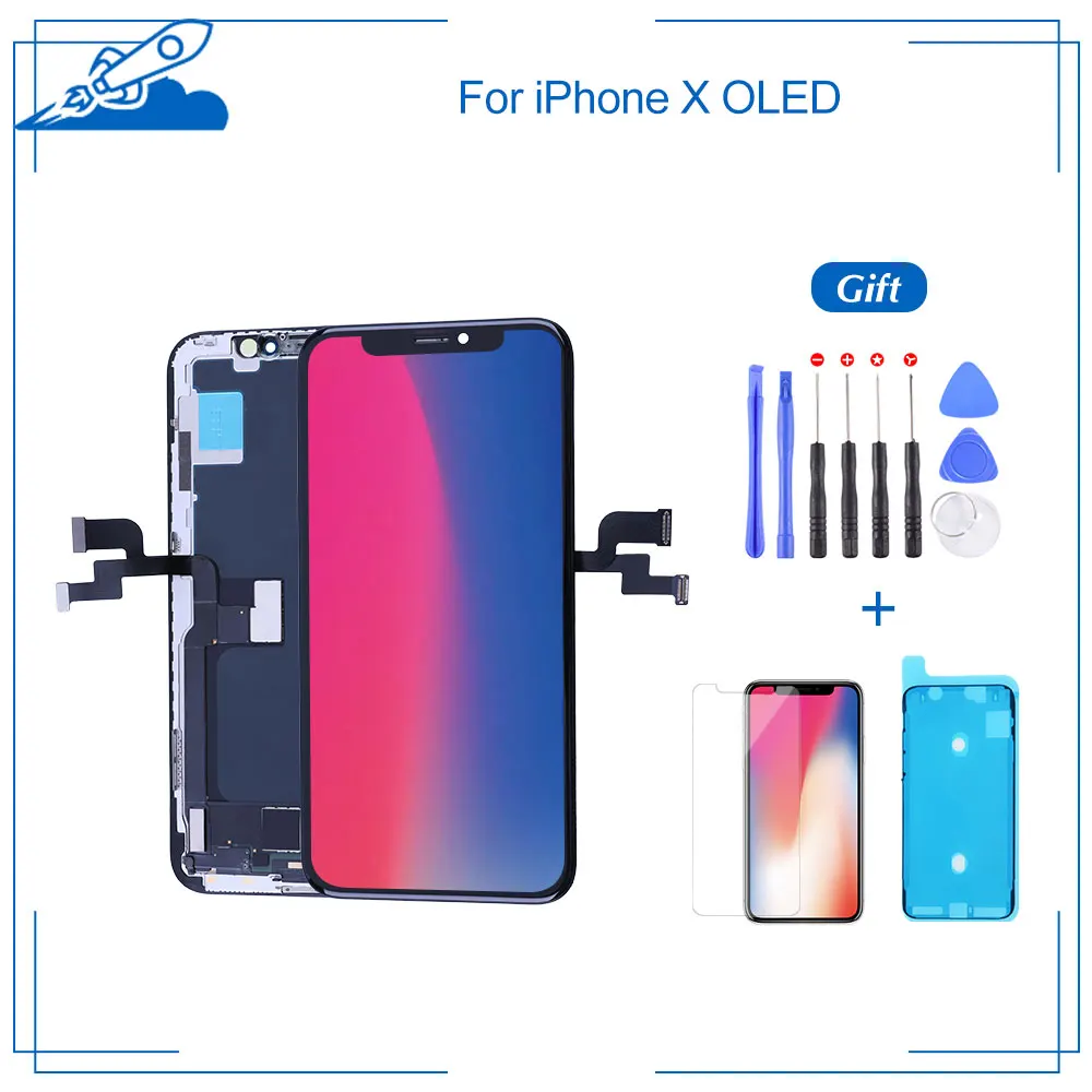 Для iPhone X OLED с 3D сенсорным дигитайзером сборка без битых пикселей ЖК-экран Замена дисплей истинный тон поддерживается с подарком