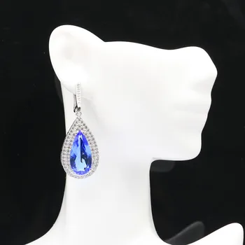 

46x18mm Lovely 11g Water Drop Shape Silver Earrings for Women Created Violet Tanzanite Bright Zircon Daily Wear