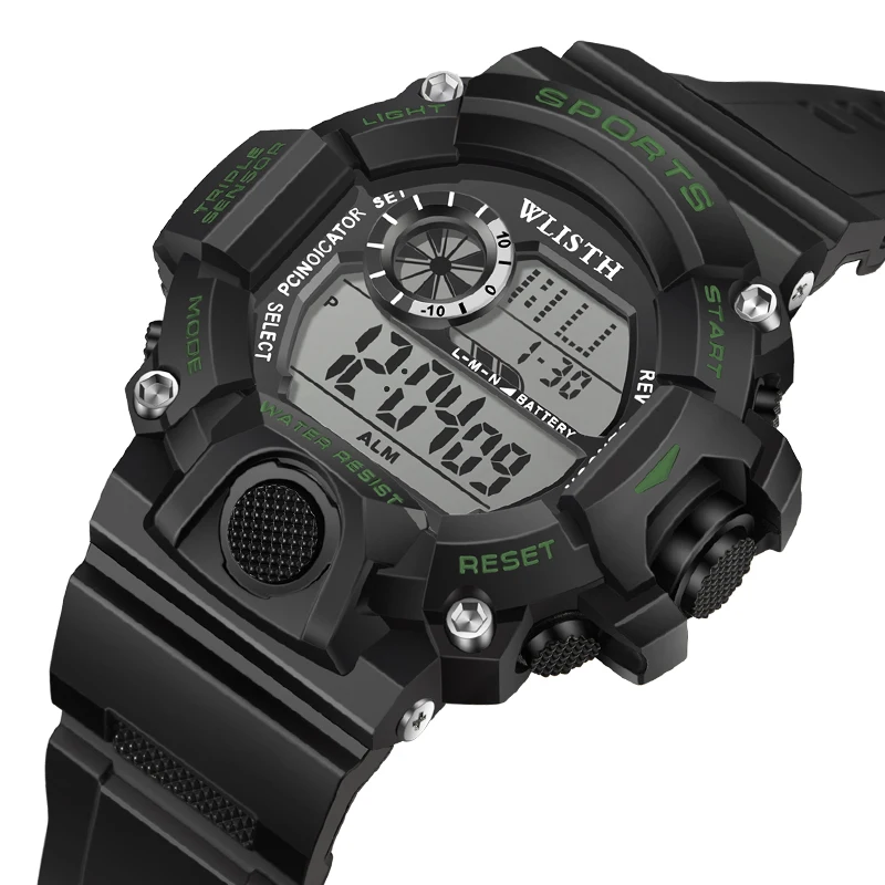 

WLISTH LED Dual Display Men's Electronic Watch Running Seconds Calendar Waterproof Luminous Outdoor Sports Watches  