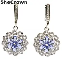 35x18 мм в форме цветка создан камень иолит Белый CZ подарок для девочек серебряные серьги