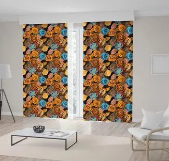 

Curtain Rose Pattern Summer Flower Garden Dark Colors Romantic Decorative Art Orange Blue Brown